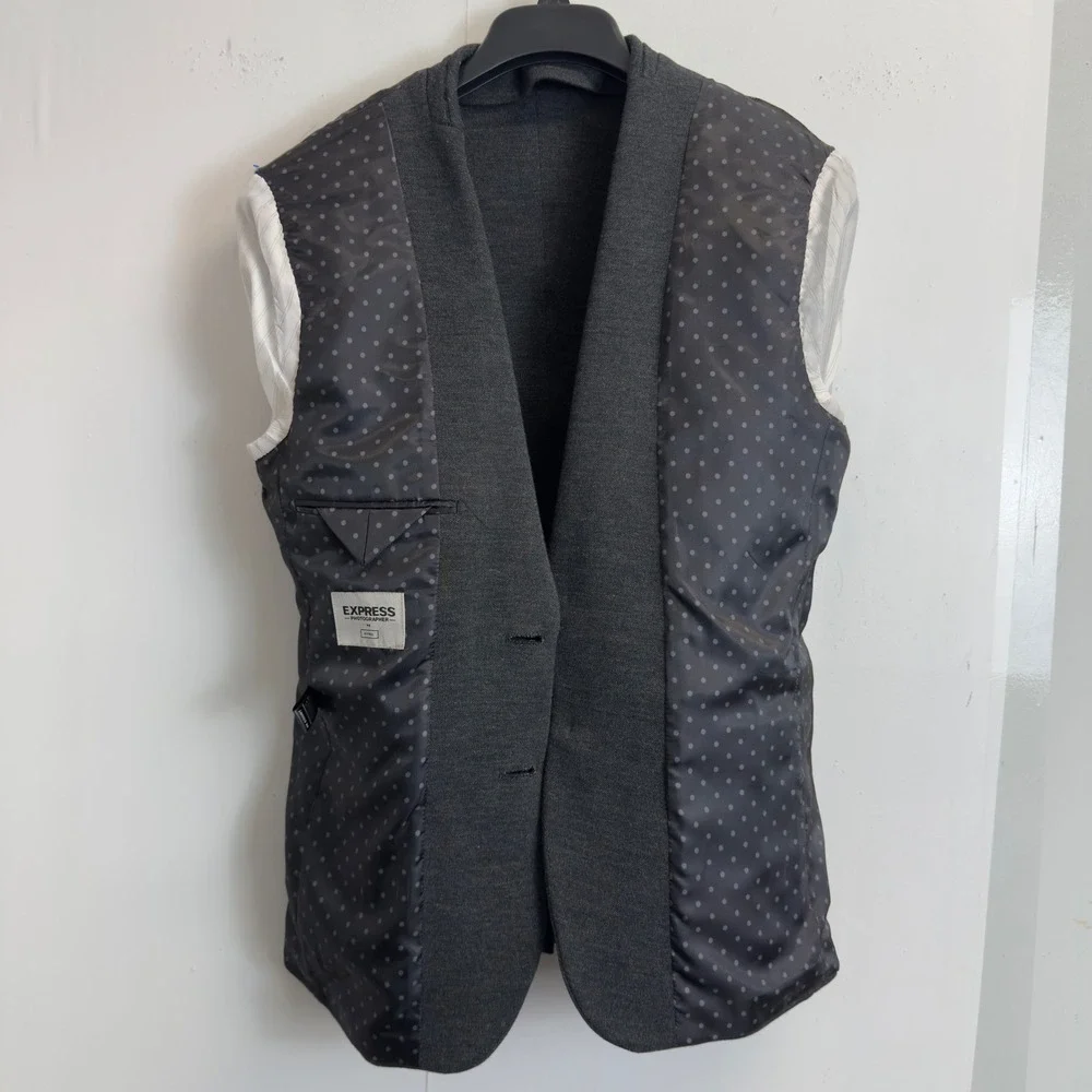 Express Photographer Fitted Blazer Mens 36S Gray Knit Cotton Blend Two Button